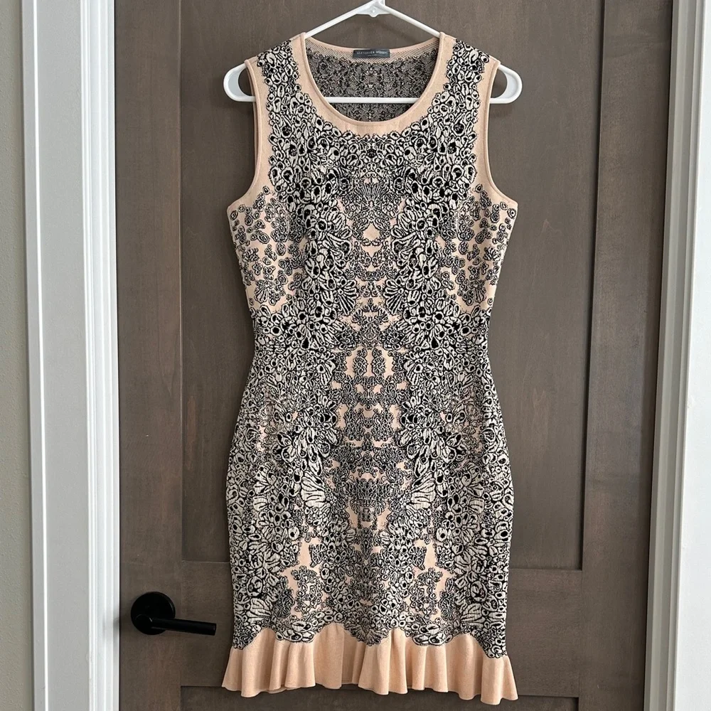 alexander mcqueen jacquard knit dress Alexander McQueen Jacquard Mini Dress in Ivory UFO No More
